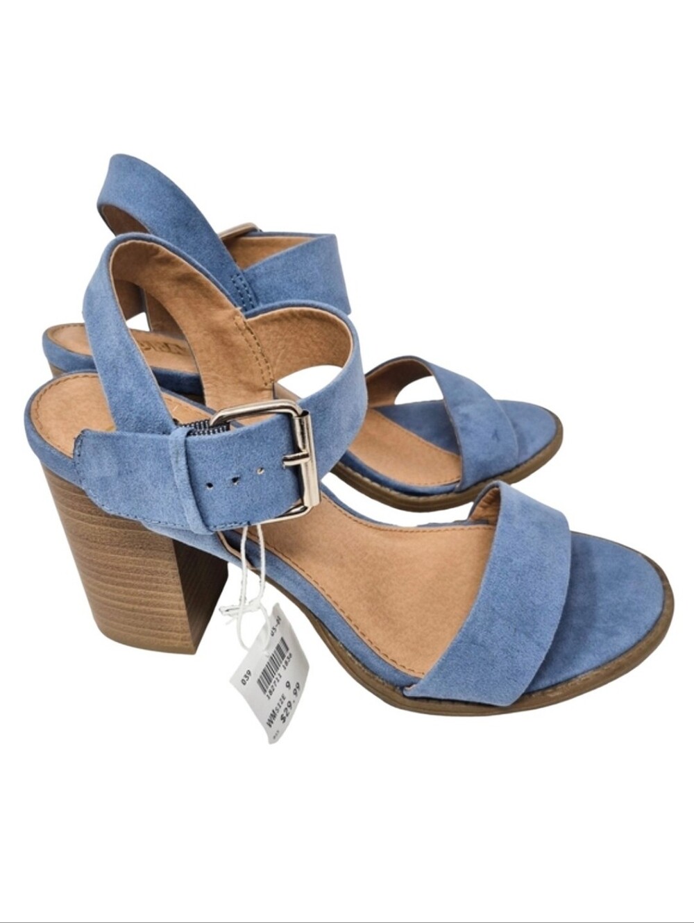 BASh Blue Suede Block Heel Sandals NWT Size 9 Ankle Strap Heels